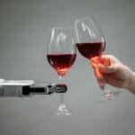 a robot holding a wine