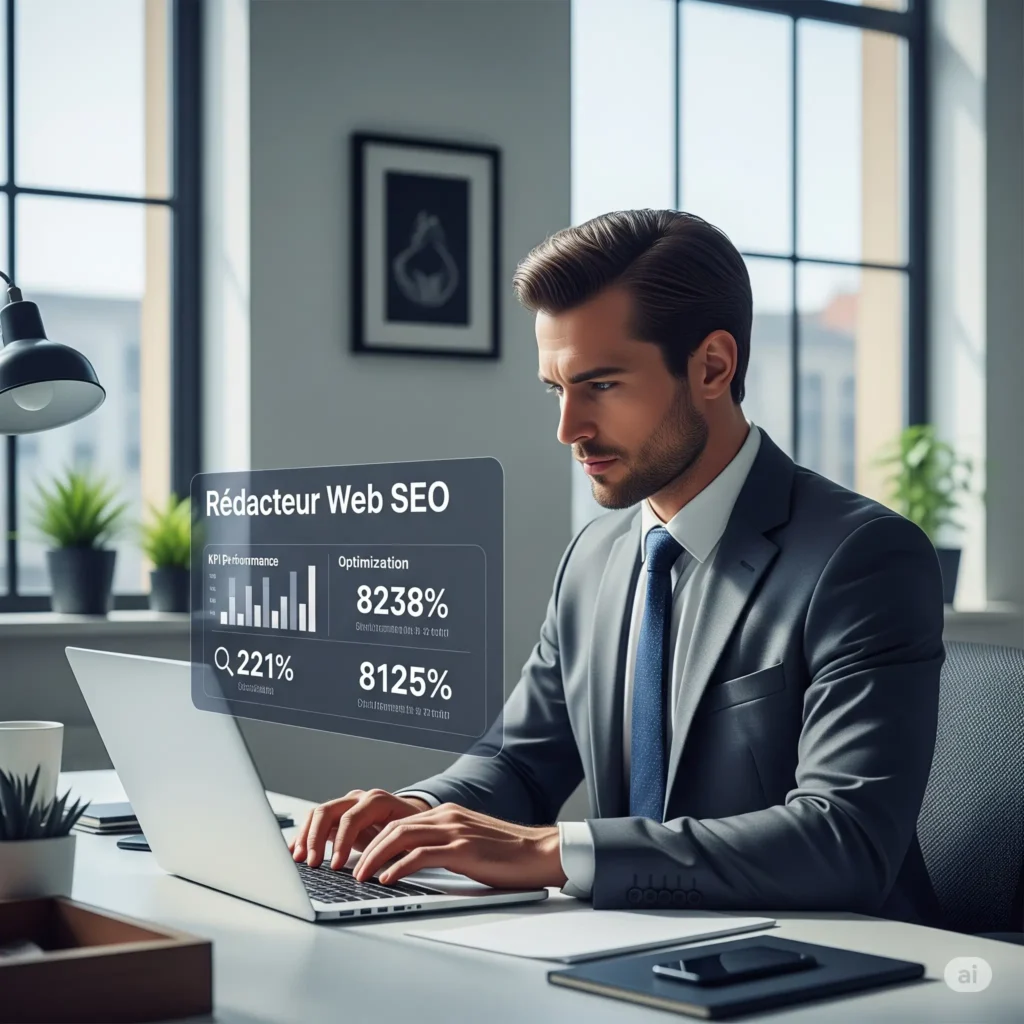 Contenu web pour votre entreprise : un rédacteur SEO professionnel travaillant sur son ordinateur portable.