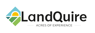 Logo de LandQuire, un site web de partenariat innovant et sécurisé pour les opportunités d'investissement foncier. Le logo présente un losange divisé en trois sections colorées (bleu ciel, jaune, vert) avec un soleil stylisé, suivi du nom "LandQuire" en lettres noires et de la devise "ACRES OF EXPERIENCE".