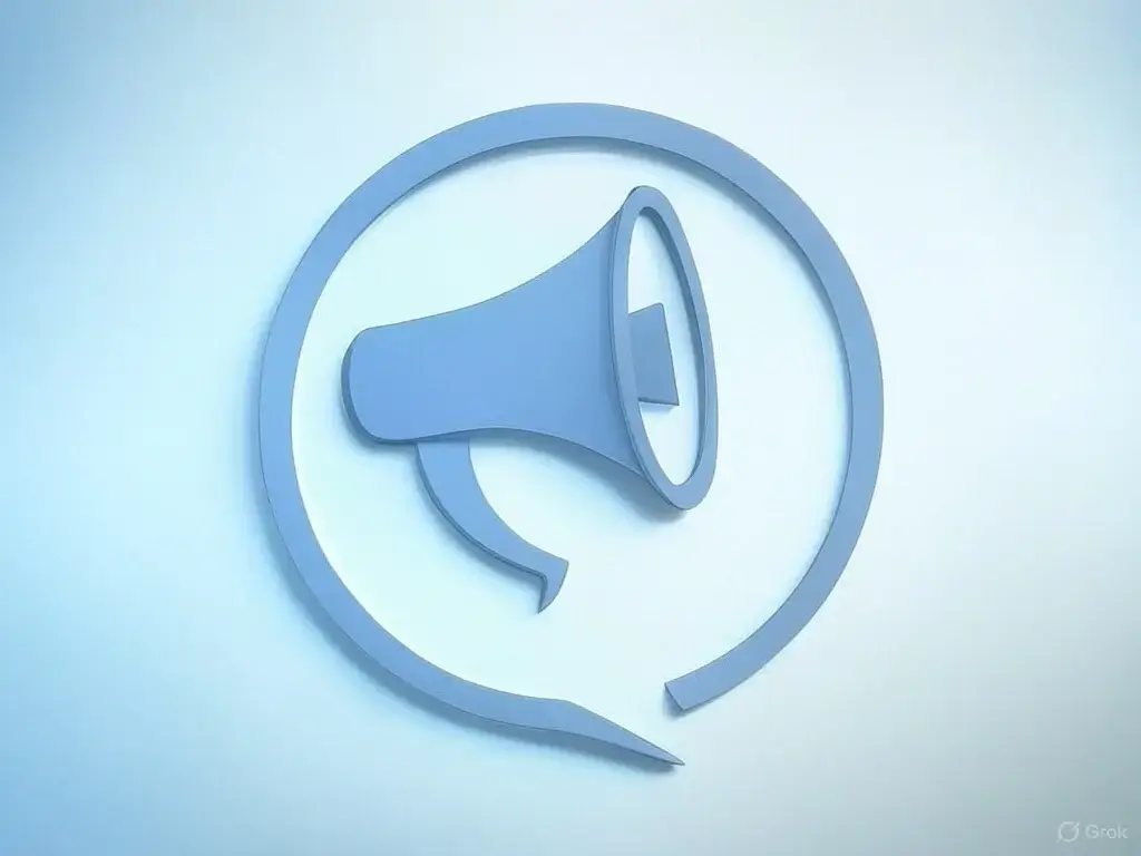 Logo représentant un mégaphone stylisé dans une bulle de dialogue, symbole de communication claire et efficace.