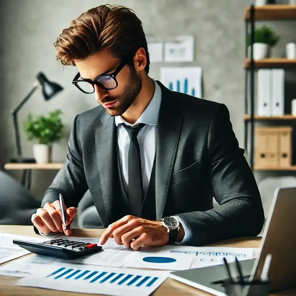 Image d'un comptable tapant sur sa calculette.