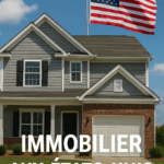Maison typique américaine avec drapeau des États-Unis – Investir dans l'immobilier aux États-Unis, Austin, Floride, Texas.