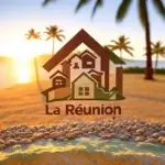 Paysage paradisiaque de La Réunion avec logo immobilier, illustration du potentiel pour investir immobilier La Réunion.