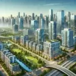 Skyline moderne d'une ville américaine avec des gratte-ciel et des opportunités d'investissement immobilier, reflétant un marché dynamique et en pleine croissance. Pourquoi investir aux USA ?