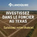 Vue aérienne de terrains à New Braunfels avec message d'investissement foncier au Texas via LandQuire, rendement élevé et sécurisation.
