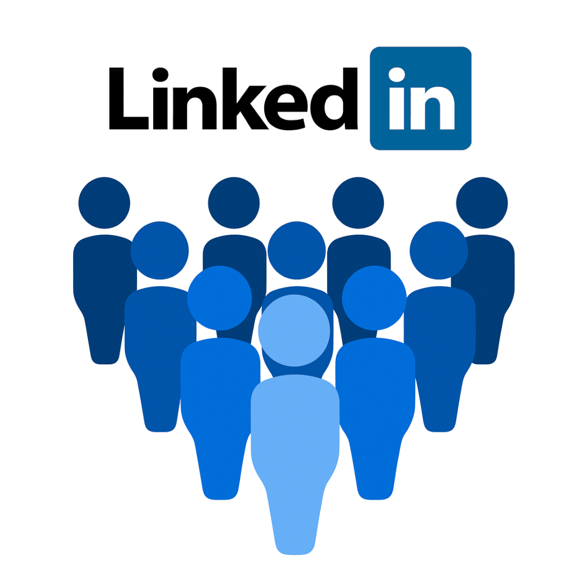Illustration représentant le logo LinkedIn avec une communauté de silhouettes bleues symbolisant le réseautage professionnel et l’engagement sur la plateforme.
