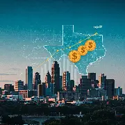 taxe investissement texas : Paysage urbain du Texas avec des symboles d'investissement et de taxation superposés, représentant l'investissement et la fiscalité dans l'État.
