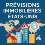 Prévisions immobilières États-Unis 2025 avec flèche de croissance et skyline symbolisant l’évolution du marché américain
