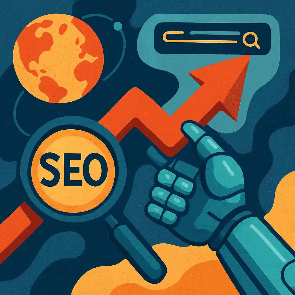 seo en 2025 illustration digitale d'un robot analysant le web