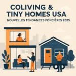 Illustration moderne de coliving et tiny home aux USA : nouveaux modes d’habitat en 2025
