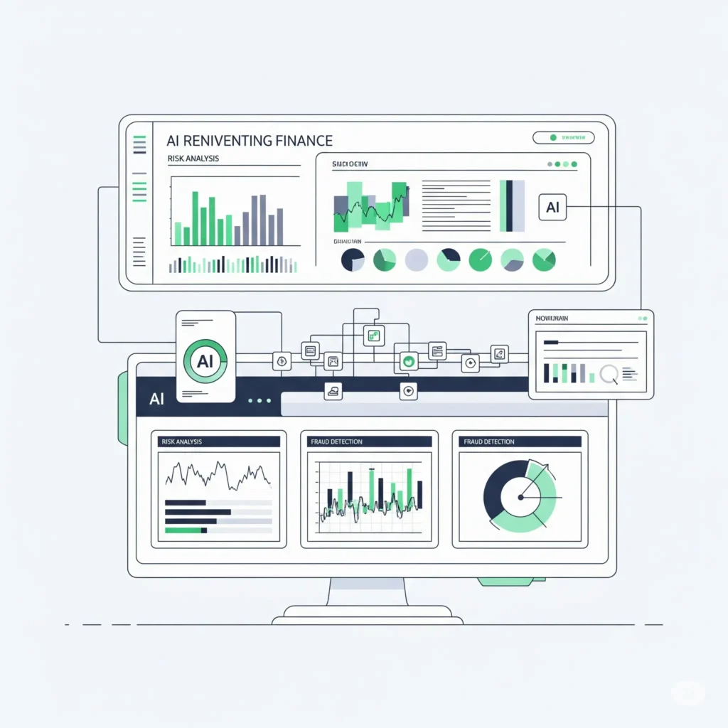 Interface IA finance analyse risques fraude design épuré
