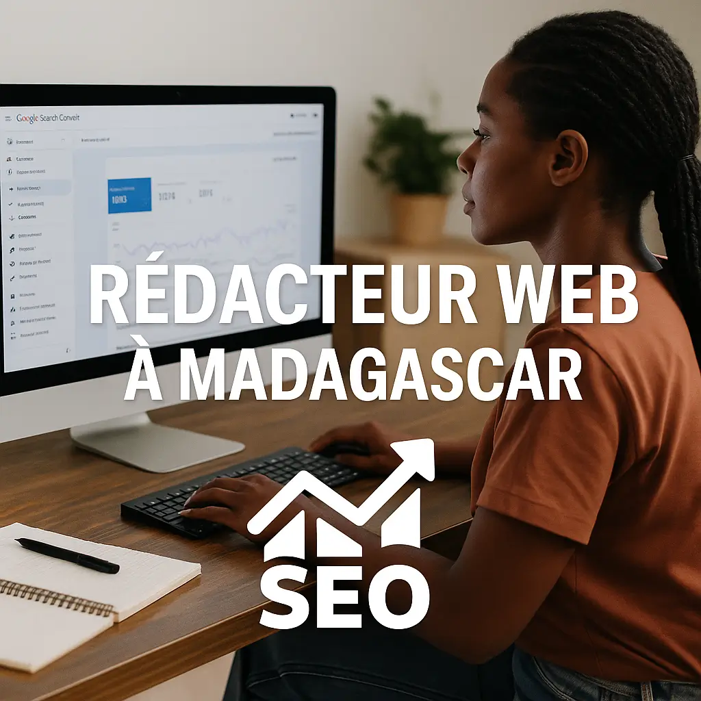 rédacteur web à Madagascar travaillant sur un contenu SEO optimisé