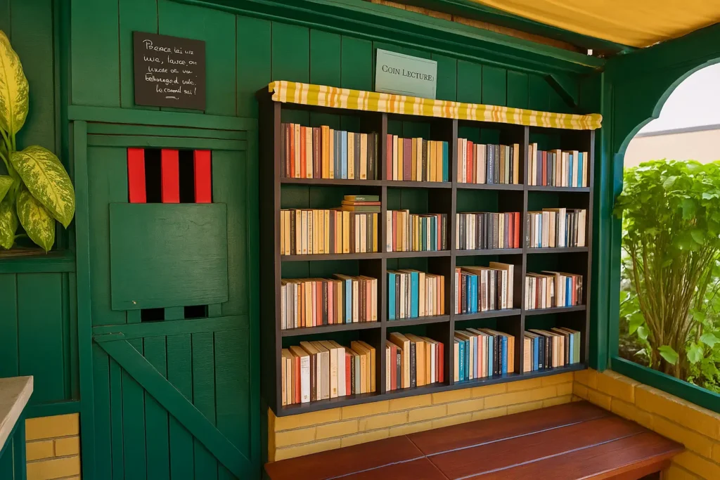restaurant l'Éléphant Majunga coin bibliothèque gratuite échange de livres