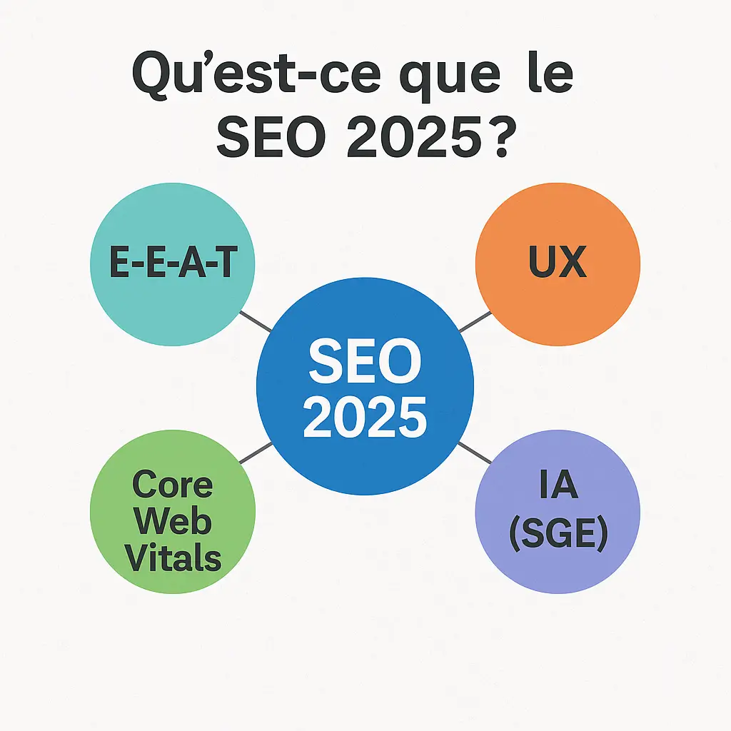 SEO 2025 définition visuelle E-E-A-T UX Core Web Vitals et IA SGE