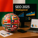 SEO 2025 Madagascar, globe avec drapeaux du monde