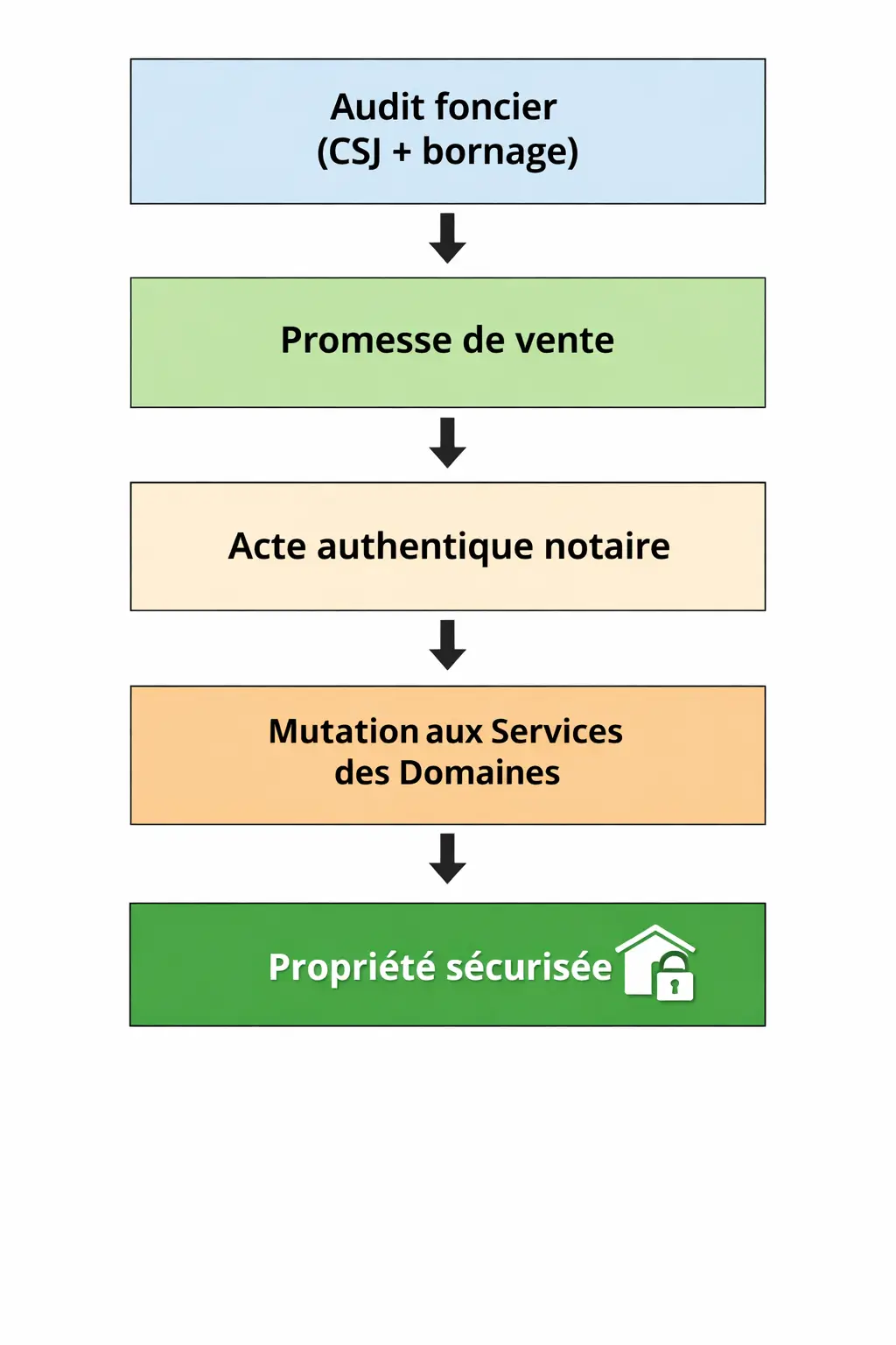 Schéma des étapes juridiques pour sécuriser l’achat d’un terrain à Madagascar