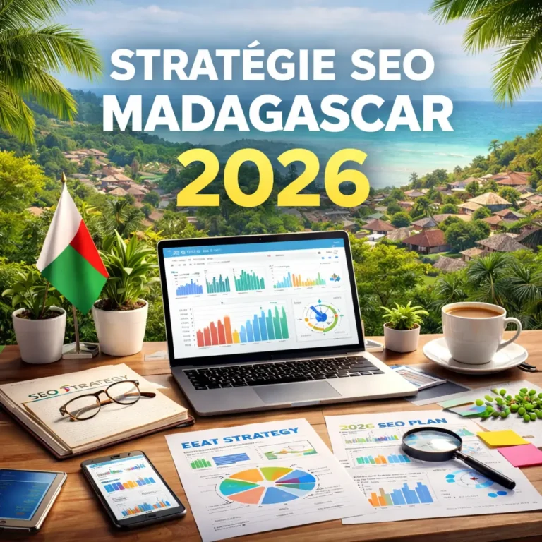 Stratégie SEO Madagascar : environnement de travail analysant les performances SEO en 2026 depuis Majunga