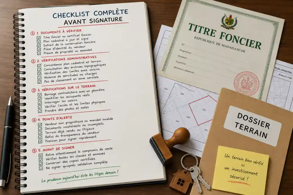 Comment sécuriser un terrain à Madagascar : Checklist complète pour sécuriser un terrain à Madagascar avec documents, cadastre et vérifications avant signature