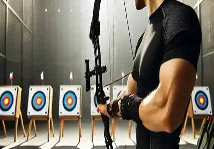 arc-en-interieur-cible-precision-sport-arbalete-entrainement-competence-equipement-flèche-moderne (1) Image d'un homme qui tire à l'arc